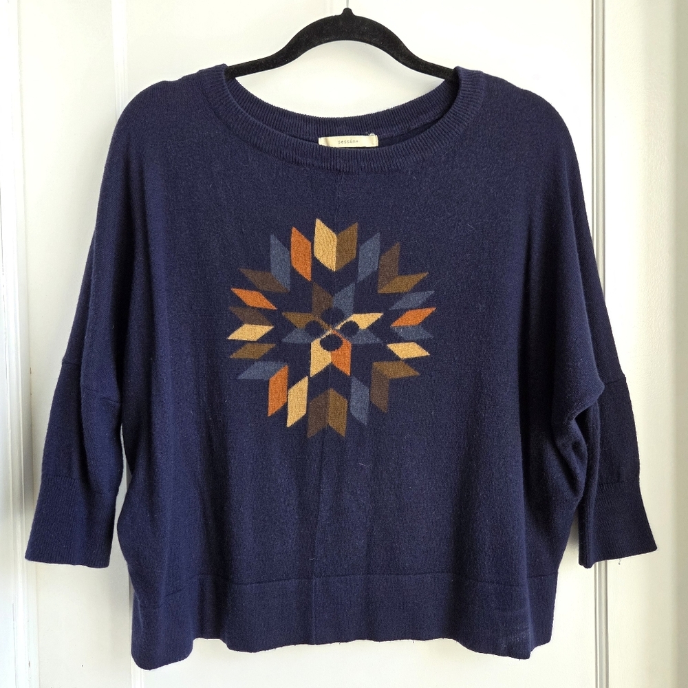 Sessun Fine Knit Sweater, Blue Amish Dolman Sleeve Sweater, Size XS